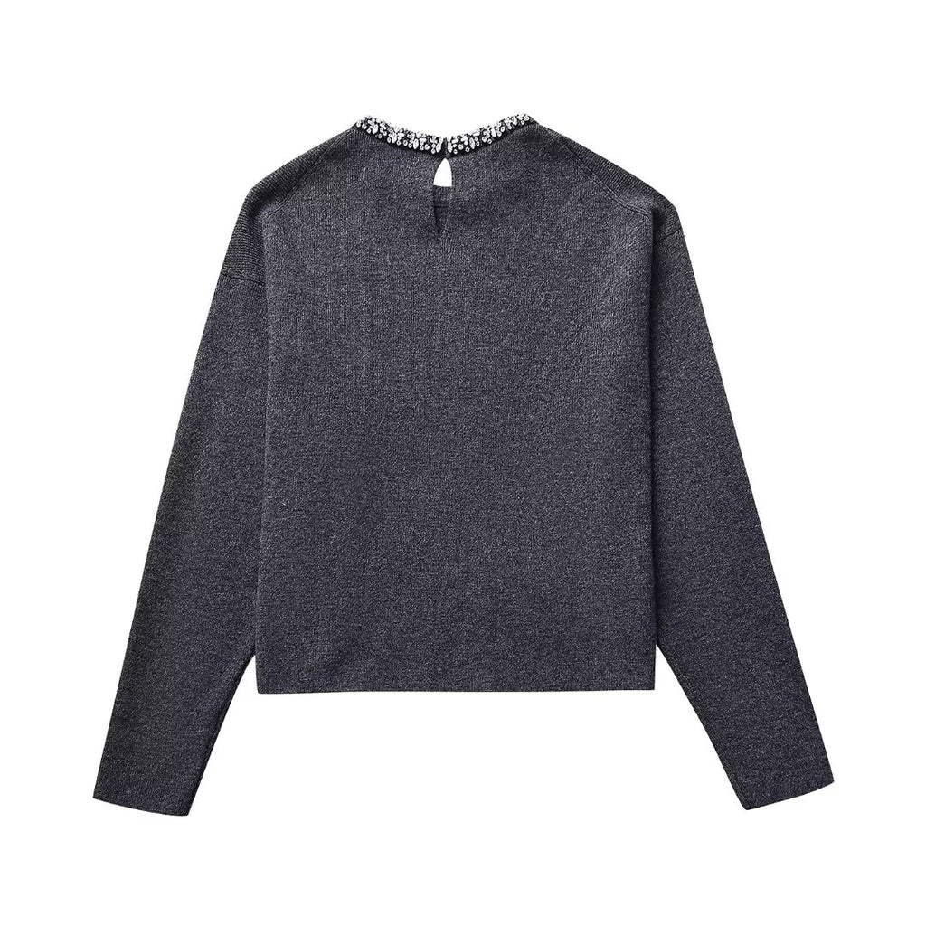 Women’s Multicolor Rhinestone Sequin Crew Neck Sweater