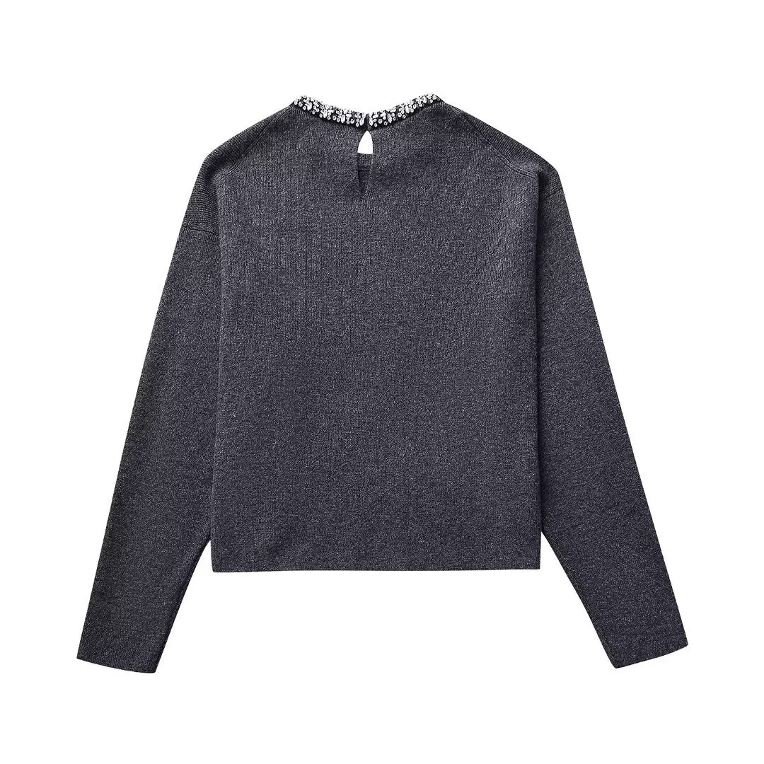 Women’s Multicolor Rhinestone Sequin Crew Neck Sweater