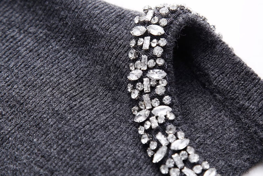 Women’s Multicolor Rhinestone Sequin Crew Neck Sweater