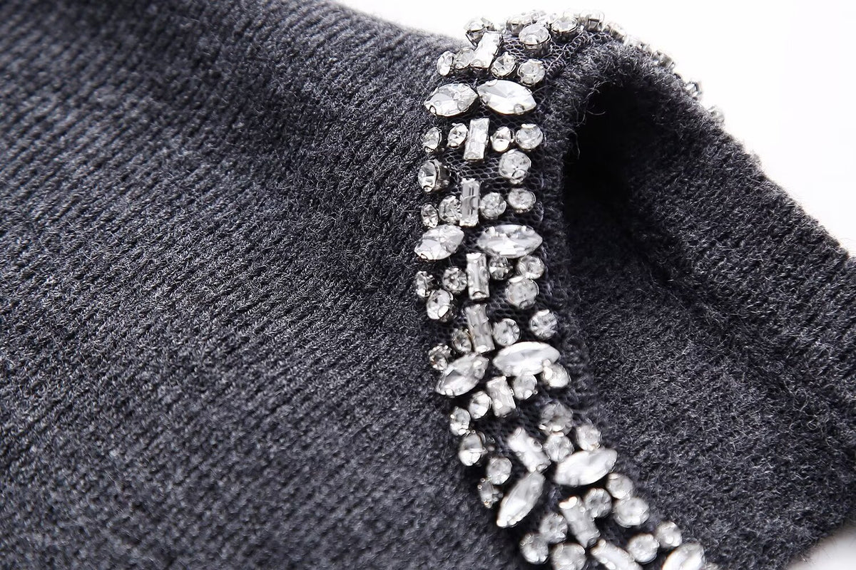 Women’s Multicolor Rhinestone Sequin Crew Neck Sweater