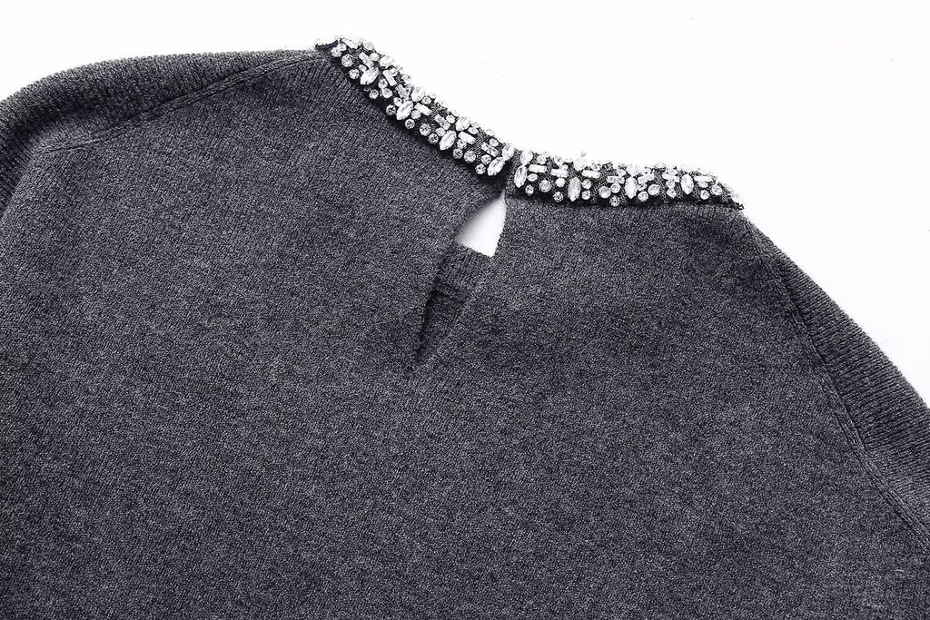 Women’s Multicolor Rhinestone Sequin Crew Neck Sweater