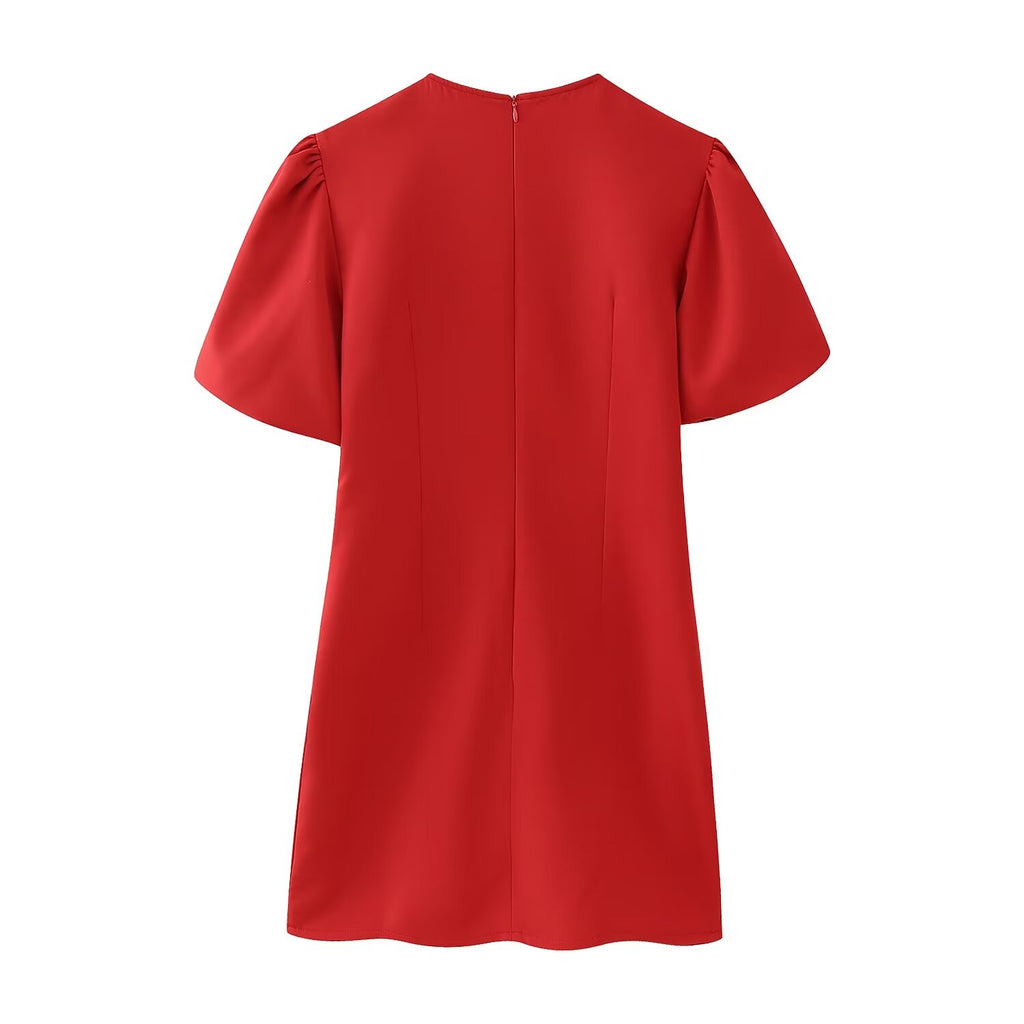 Women's Winter Women Clothing Slim Round Neck Love Decorative Short Sleeve Dress
