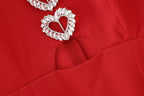 Women's Winter Women Clothing Slim Round Neck Love Decorative Short Sleeve Dress