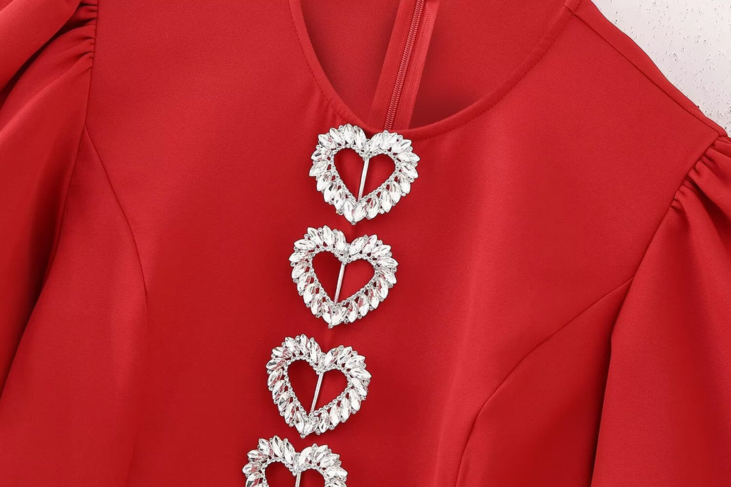 Women's Winter Women Clothing Slim Round Neck Love Decorative Short Sleeve Dress