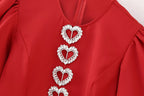 Women's Winter Women Clothing Slim Round Neck Love Decorative Short Sleeve Dress