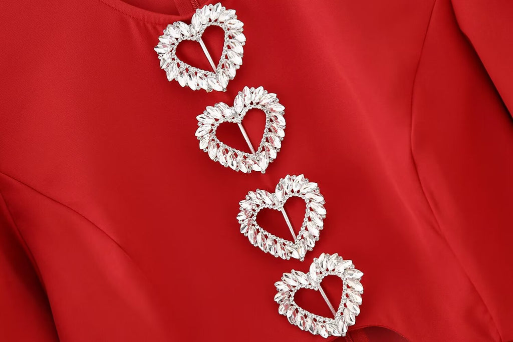 Women's Winter Women Clothing Slim Round Neck Love Decorative Short Sleeve Dress