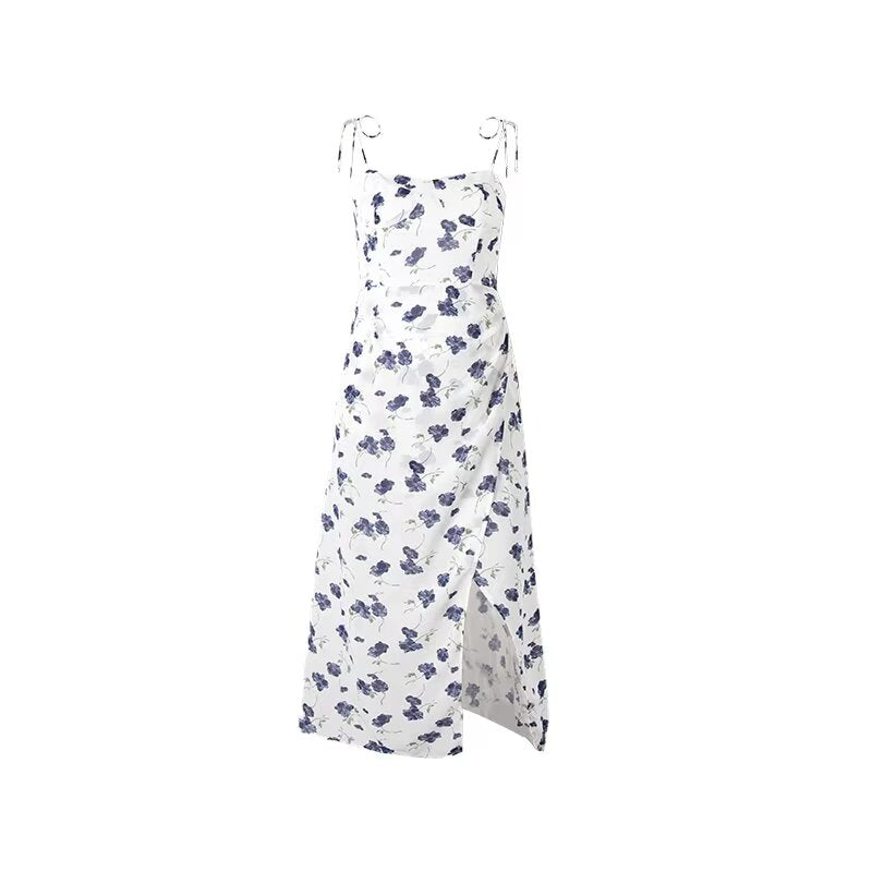 Early French Retro Vacation Casual With Slit Floral Dress
