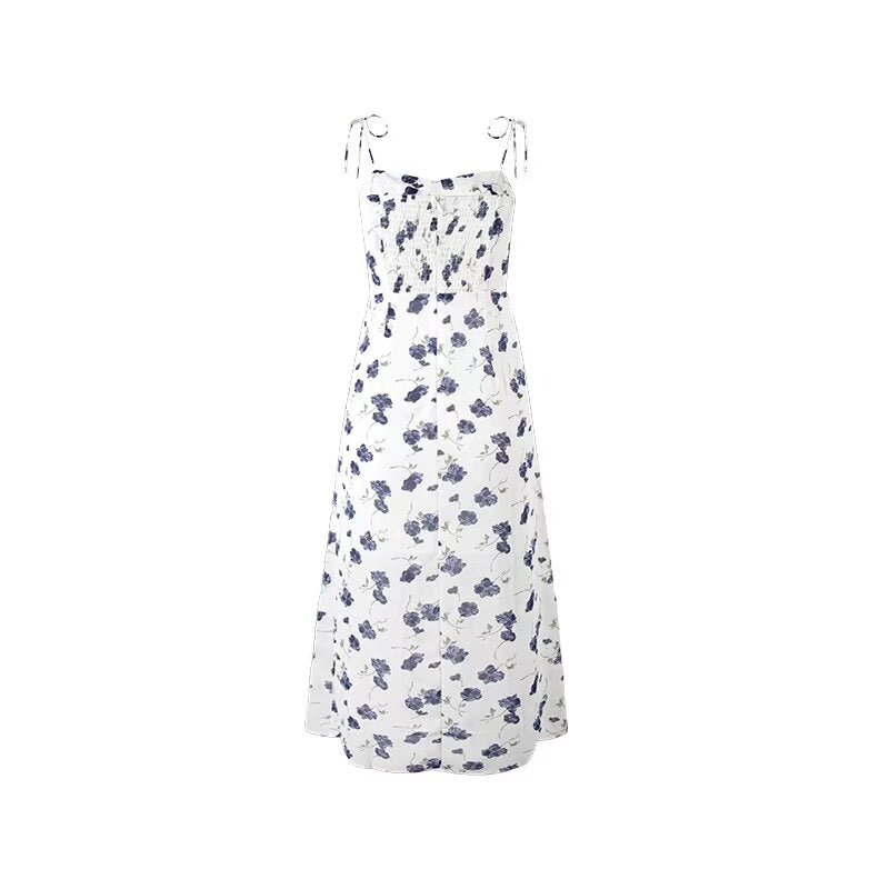 Early French Retro Vacation Casual With Slit Floral Dress
