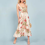 Women's Retro White Floral Dress