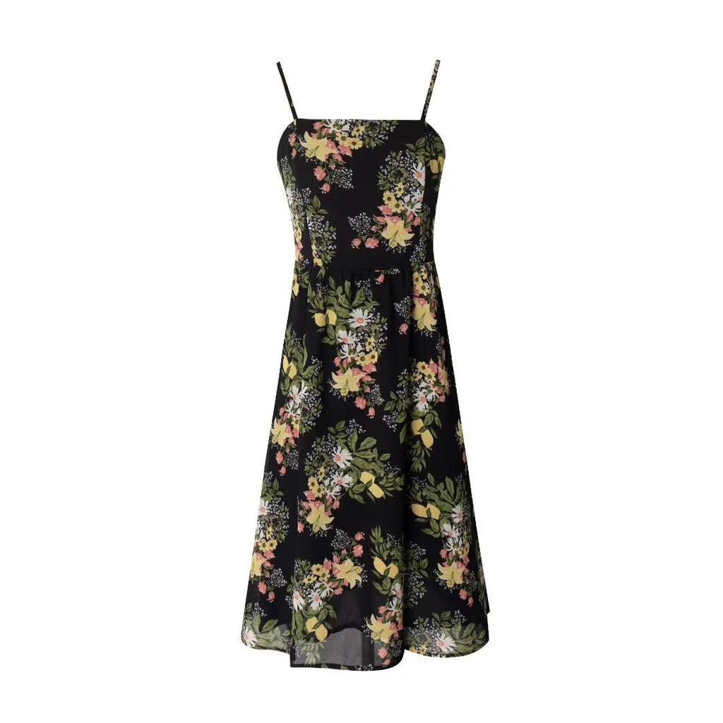 Women's Early Spring Retro Loose Vacation Casual Black Dress