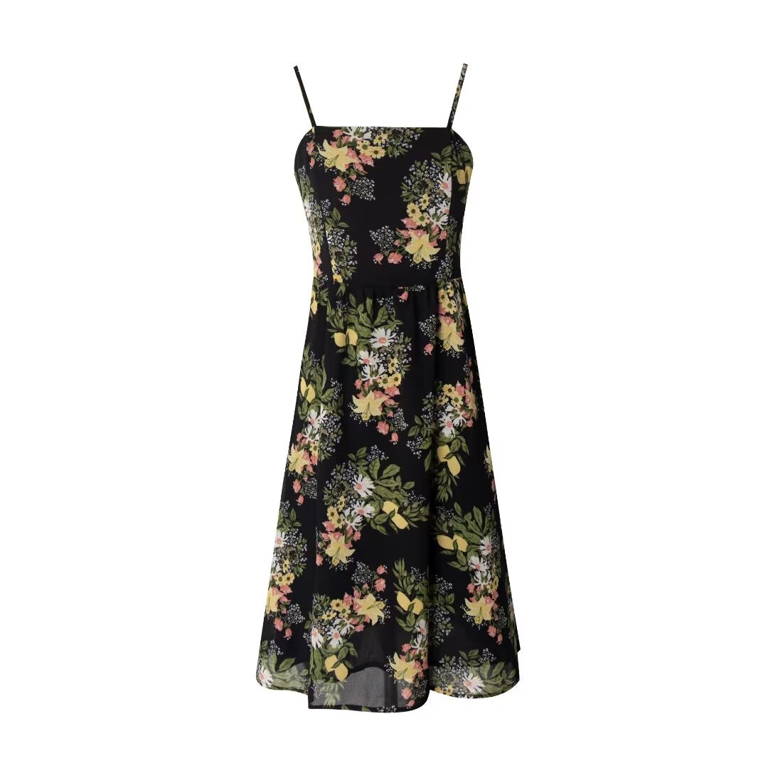 Women's Early Spring Retro Loose Vacation Casual Black Dress