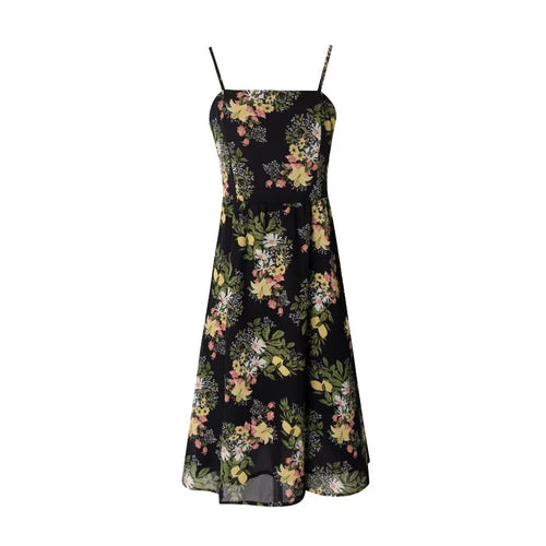 Early Spring Retro Loose Vacation Casual Black Background With Print Camisole Dress