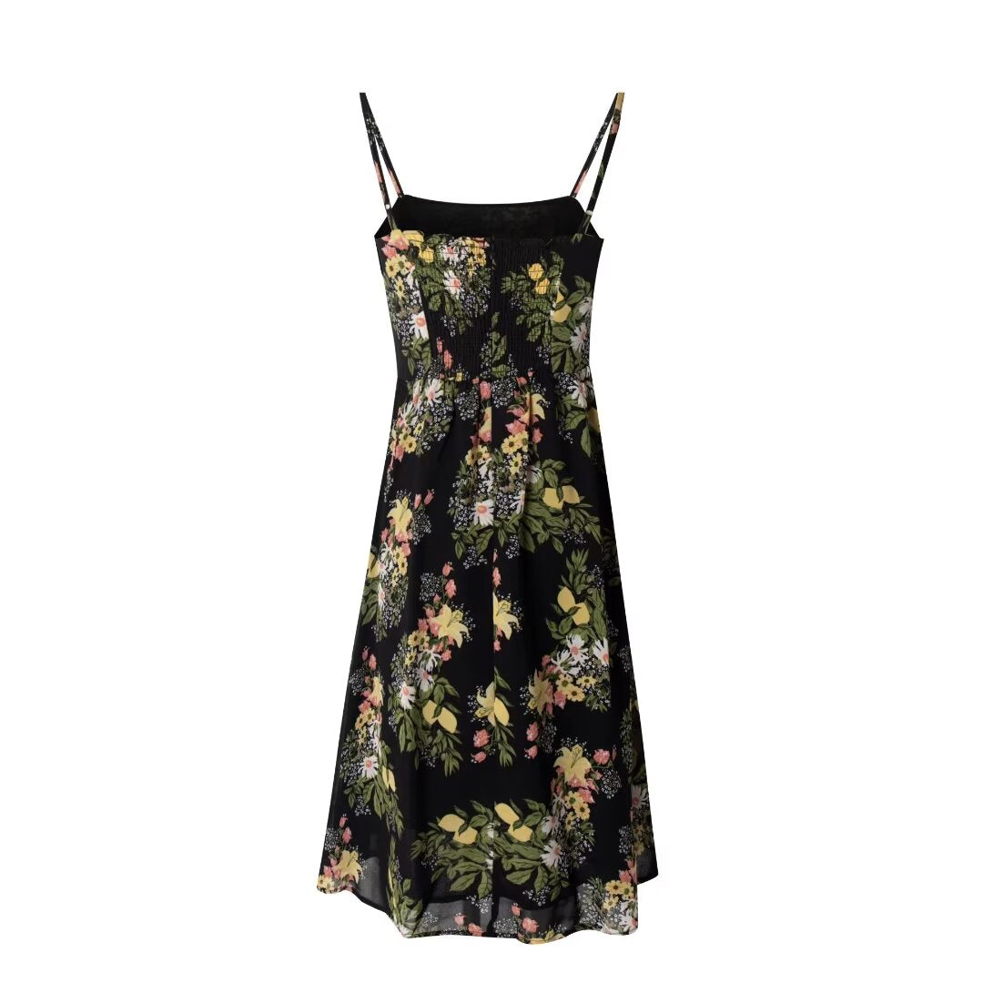 Women's Early Spring Retro Loose Vacation Casual Black Dress