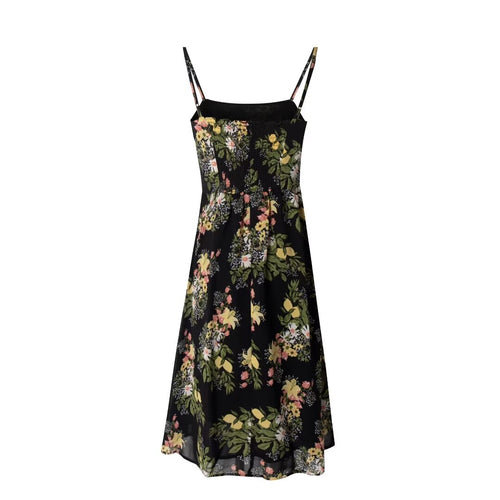Early Spring Retro Loose Vacation Casual Black Background With Print Camisole Dress