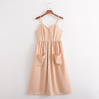 Winter Women Clothing Casual Retro Artistic Strap Pocket Sleeveless Strap Dress