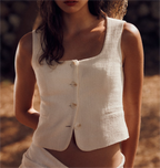 Women's Summer Women Clothing Square Collar Solid Color All Matching Single-Breasted Slim Vest Top