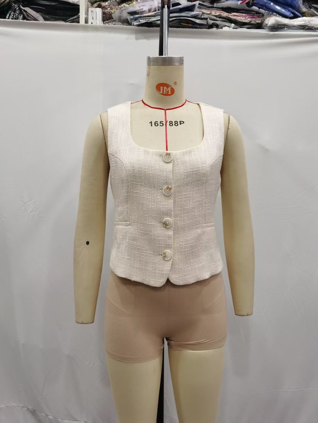Women's Summer Women Clothing Square Collar Solid Color All Matching Single-Breasted Slim Vest Top