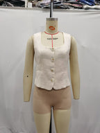 Women's Summer Women Clothing Square Collar Solid Color All Matching Single-Breasted Slim Vest Top