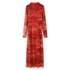 Women's Spring Women Clothing Sexy Tight Animal Print Silk Net Long Sleeve Dress