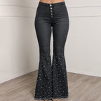 Women's Stretch Jeans Beaded Bell-Bottom Pants Women