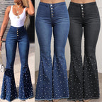 Women's Stretch Jeans Beaded Bell-Bottom Pants Women