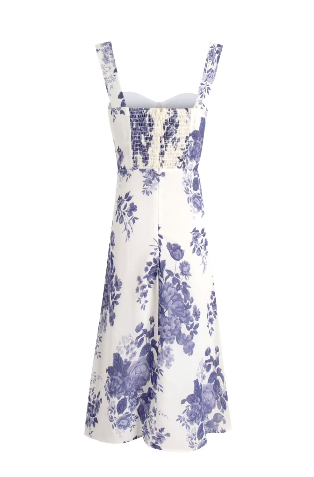 Blue & White Floral Slit Vacation Dress