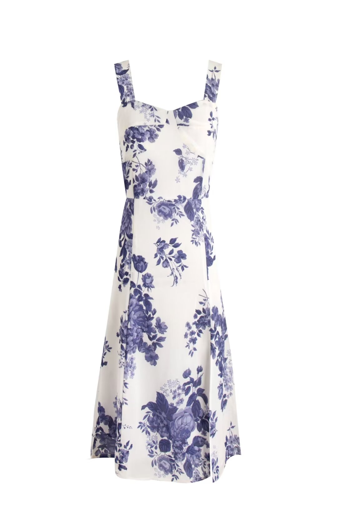 Blue & White Floral Slit Vacation Dress