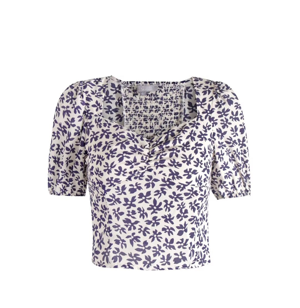 Women's Floral Smocked Square Neck Puff Sleeve Top