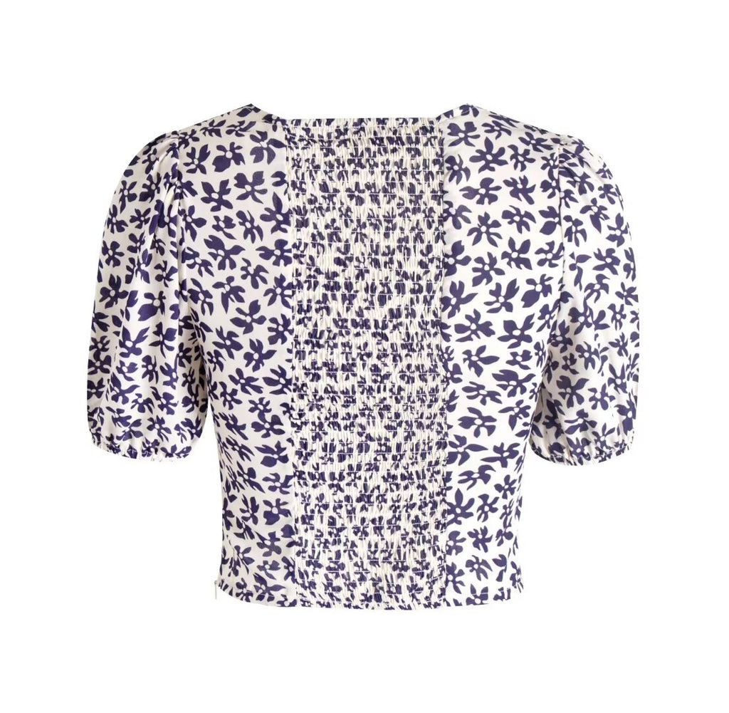 Women's Floral Smocked Square Neck Puff Sleeve Top