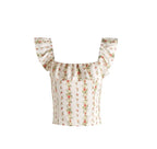 Women’s White Floral Ruffle Smocked Crop Camisole
