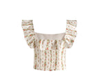 Women’s White Floral Ruffle Smocked Crop Camisole