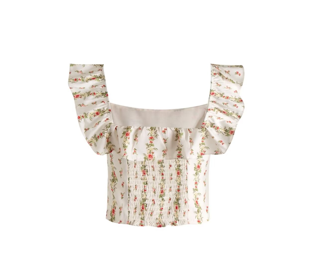 Women’s White Floral Ruffle Smocked Crop Camisole