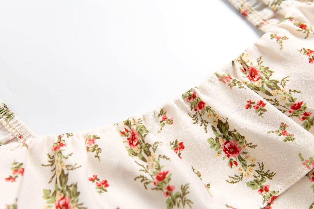 Women’s White Floral Ruffle Smocked Crop Camisole
