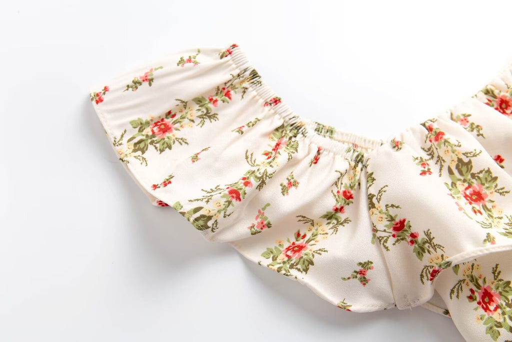 Women’s White Floral Ruffle Smocked Crop Camisole