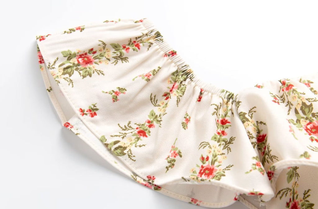 Women’s White Floral Ruffle Smocked Crop Camisole