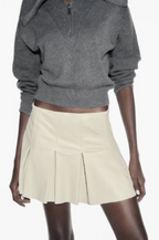 Women's Spring Women Faux Leather Wide Pleated Mini Skirt Little Short Dress