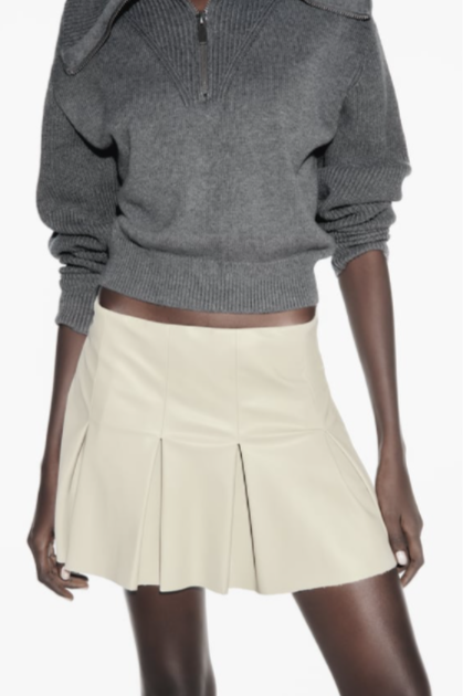 Women's Spring Women Faux Leather Wide Pleated Mini Skirt Little Short Dress