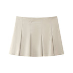 Women's Spring Women Faux Leather Wide Pleated Mini Skirt Little Short Dress