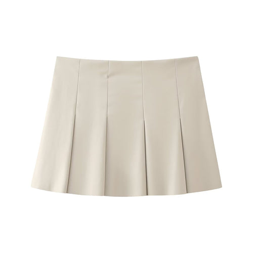 Women's Spring Women Faux Leather Wide Pleated Mini Skirt Little Short Dress