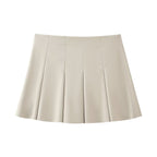 Women's Spring Women Faux Leather Wide Pleated Mini Skirt Little Short Dress