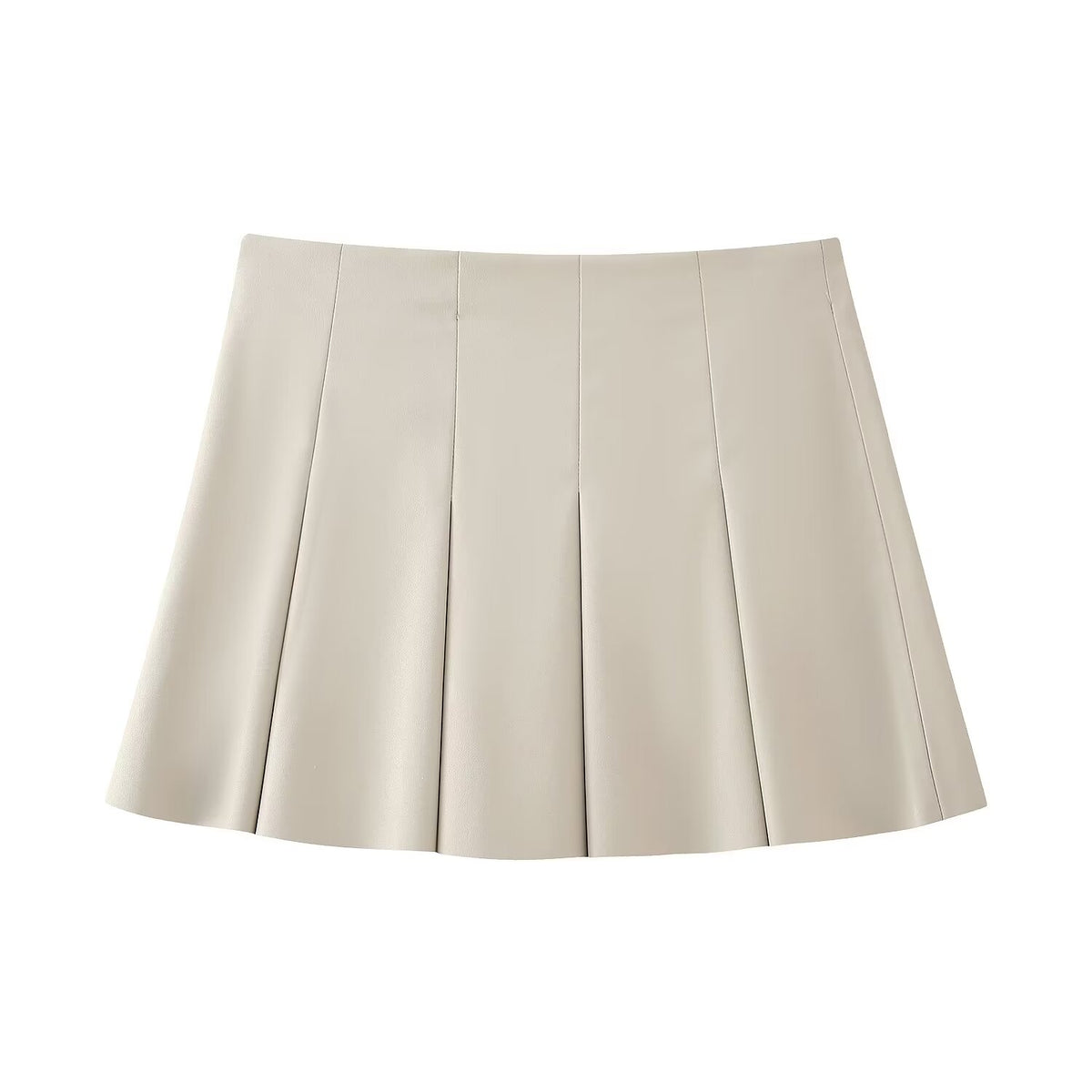 Women's Spring Women Faux Leather Wide Pleated Mini Skirt Little Short Dress