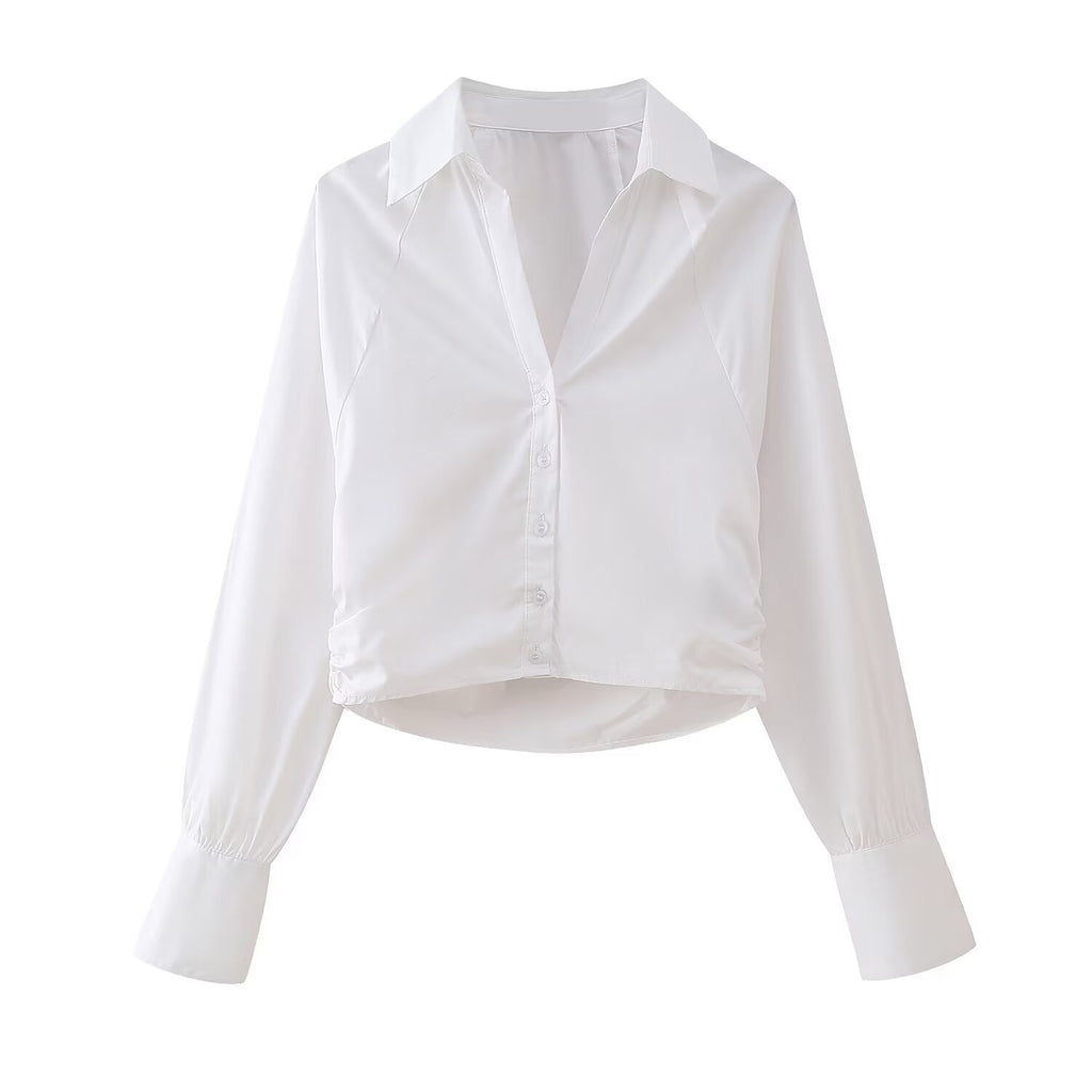Women's Pleated Short Poplin Shirt