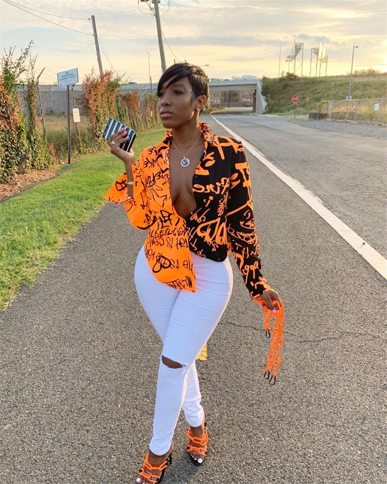 Graffiti Print Long Sleeve Shirt