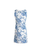Blue & White Print Square-Neck Sleeveless Dress