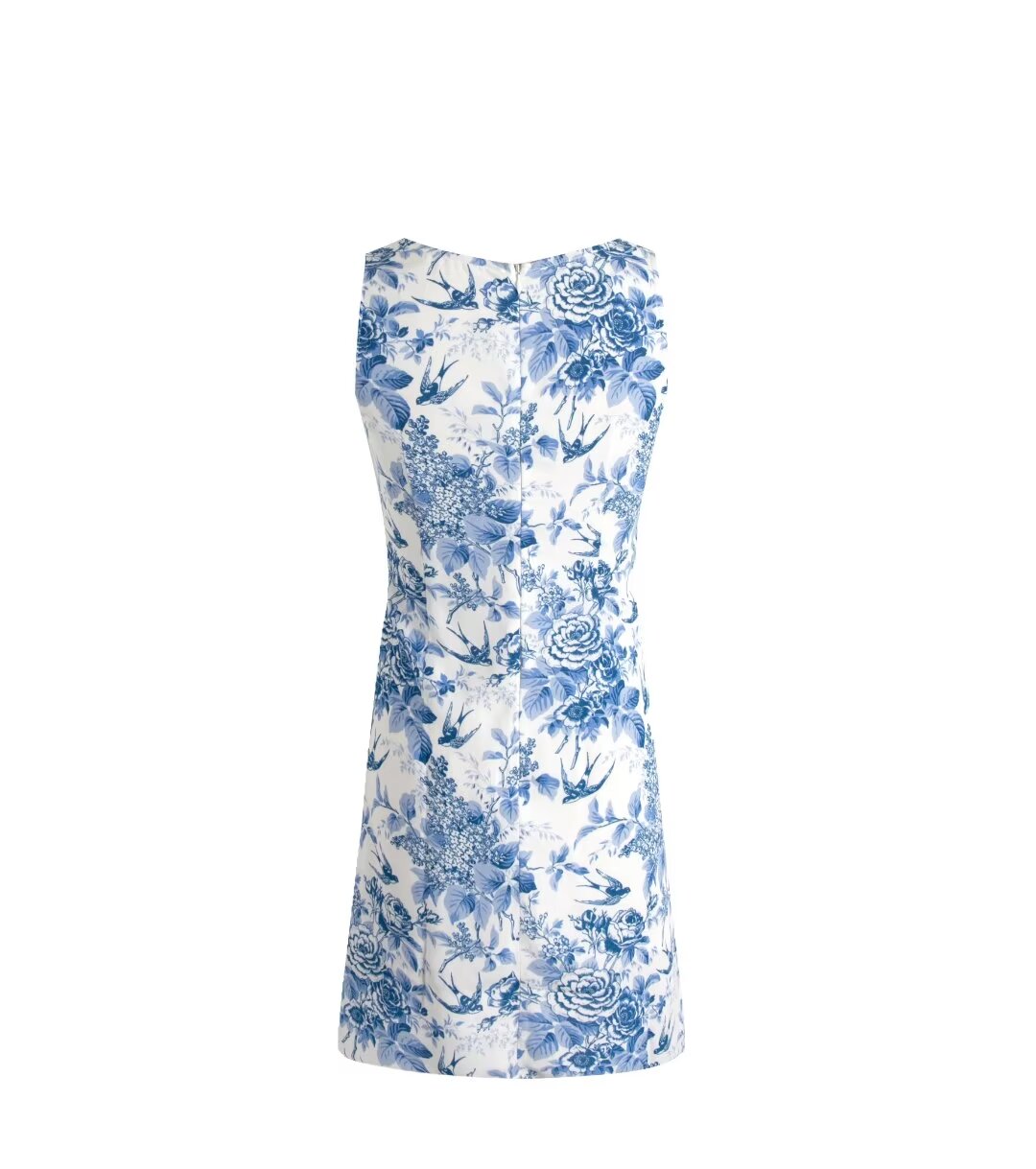 Blue & White Print Square-Neck Sleeveless Dress