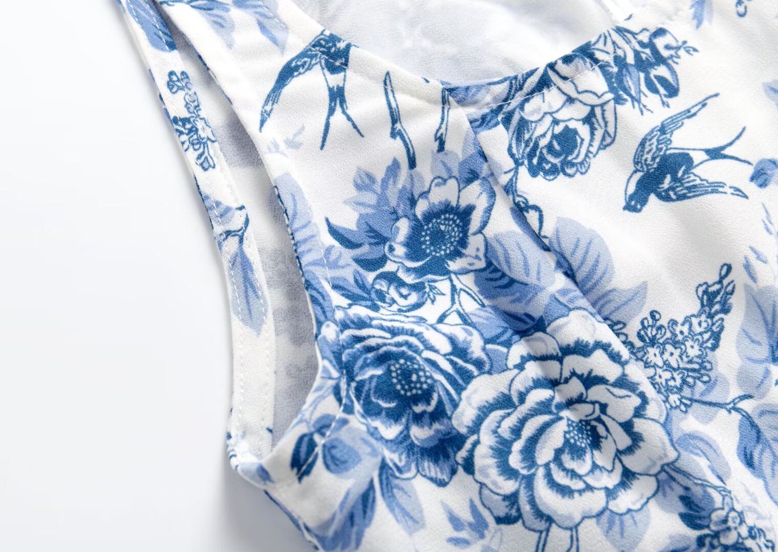Blue & White Print Square-Neck Sleeveless Dress