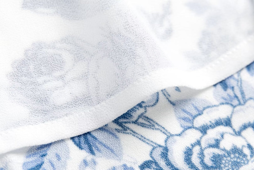 Blue & White Print Square-Neck Sleeveless Dress