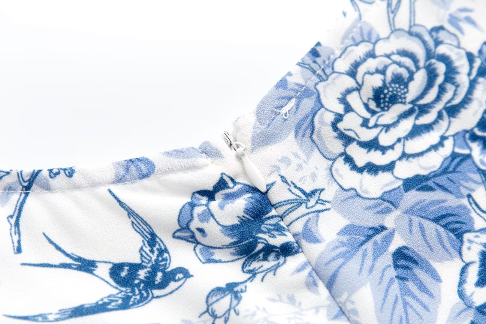 Blue & White Print Square-Neck Sleeveless Dress