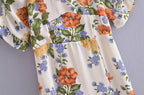 Polka-Dot Puff-Sleeve Pleated Dress