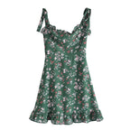 Women's French Vintage Floral Lace-Up Mini Dress